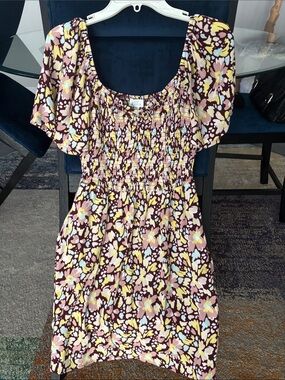 Market & Spruce Floral Mini Dress in Brown, Pink, Yellow, Blue
